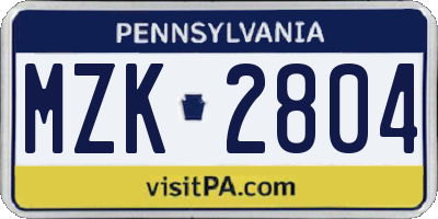 PA license plate MZK2804