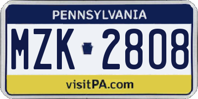 PA license plate MZK2808