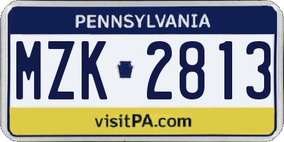 PA license plate MZK2813