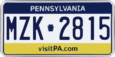 PA license plate MZK2815