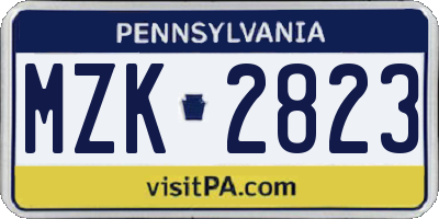 PA license plate MZK2823