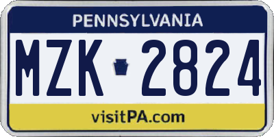 PA license plate MZK2824