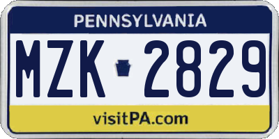 PA license plate MZK2829