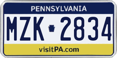 PA license plate MZK2834