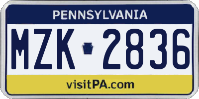 PA license plate MZK2836
