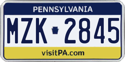 PA license plate MZK2845