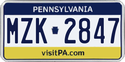 PA license plate MZK2847