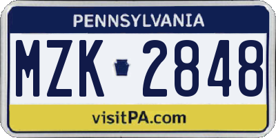 PA license plate MZK2848