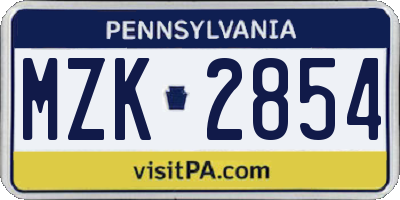 PA license plate MZK2854