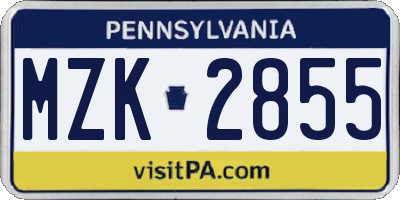 PA license plate MZK2855