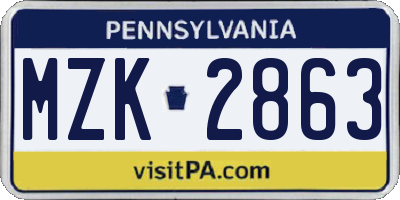 PA license plate MZK2863