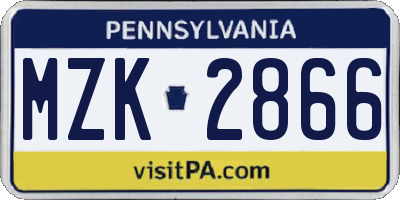 PA license plate MZK2866