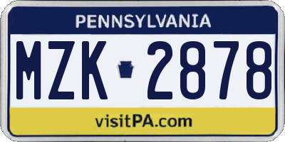 PA license plate MZK2878