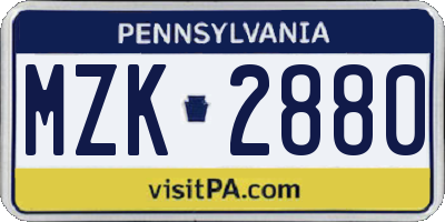 PA license plate MZK2880