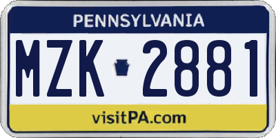 PA license plate MZK2881
