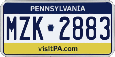 PA license plate MZK2883