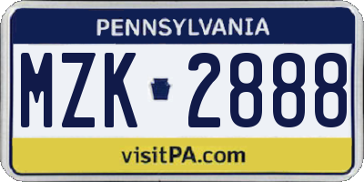 PA license plate MZK2888