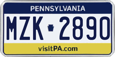 PA license plate MZK2890