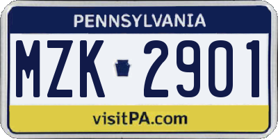 PA license plate MZK2901