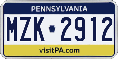 PA license plate MZK2912