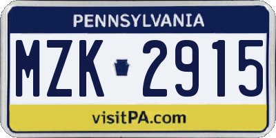PA license plate MZK2915