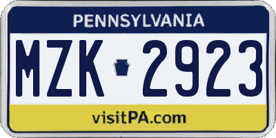 PA license plate MZK2923