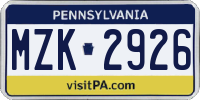PA license plate MZK2926