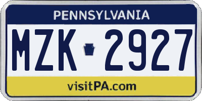 PA license plate MZK2927