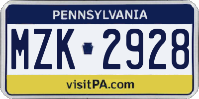 PA license plate MZK2928