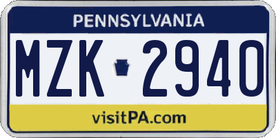 PA license plate MZK2940