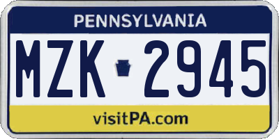 PA license plate MZK2945