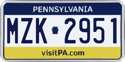 PA license plate MZK2951