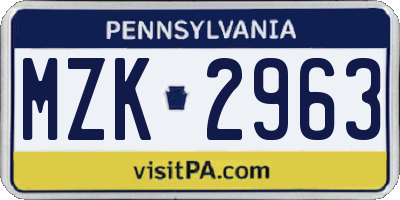 PA license plate MZK2963