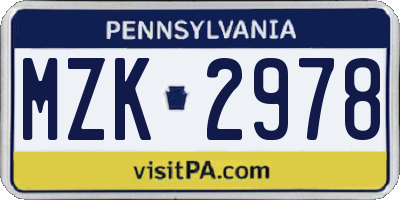 PA license plate MZK2978