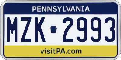 PA license plate MZK2993