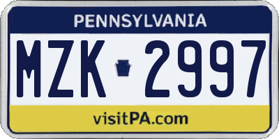 PA license plate MZK2997