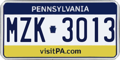 PA license plate MZK3013