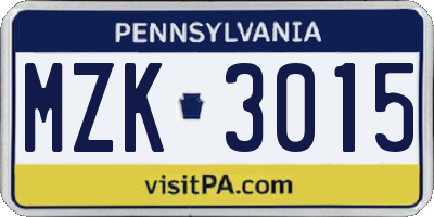 PA license plate MZK3015