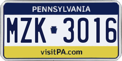 PA license plate MZK3016