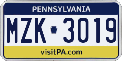 PA license plate MZK3019
