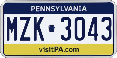 PA license plate MZK3043
