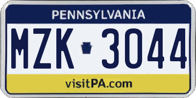 PA license plate MZK3044