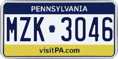 PA license plate MZK3046