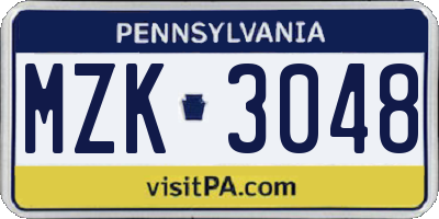 PA license plate MZK3048