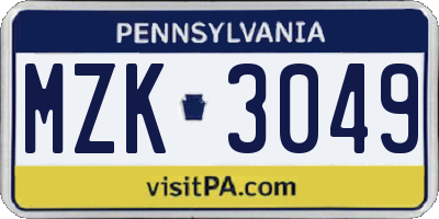 PA license plate MZK3049
