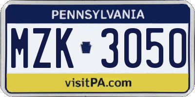 PA license plate MZK3050