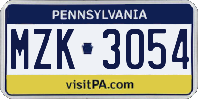 PA license plate MZK3054