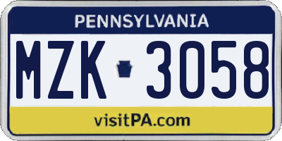 PA license plate MZK3058