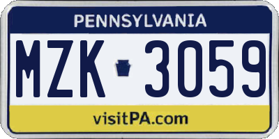 PA license plate MZK3059