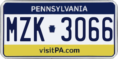 PA license plate MZK3066